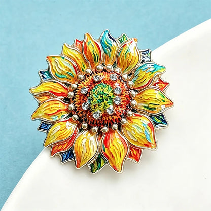 Wuli&baby Famous Painting Sunflower Brooches Pins For Women Unisex Enamel Beautiful Flower Brooch Pin Fashion Jewelry Gifts