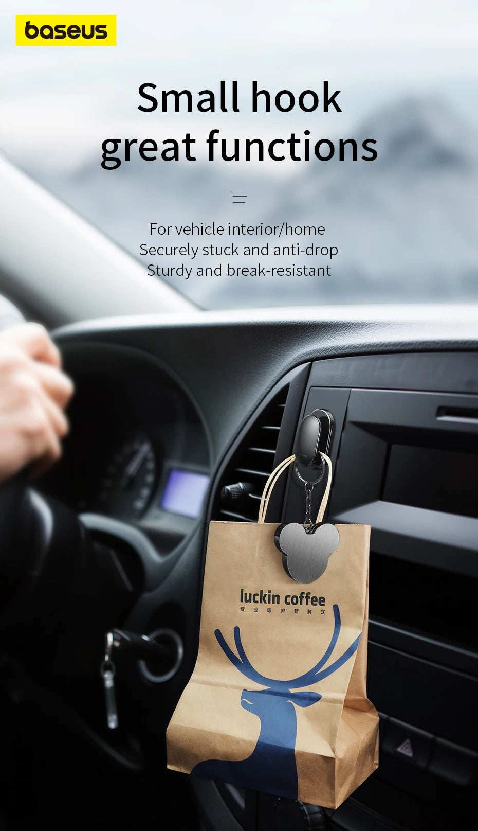 Baseus 4Pcs/Lot Car Hooks Organizer Storage Hanger for USB Cable Headphone Key Storage Car Accessory Car Adhesive Hook Hanger