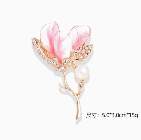 Resin Tulip Brooch for Women Unisex Rhinestone Flower Pin Pearl Plant Lapel Pin Banquet Party Backpack Gifts Jewelry Accessories