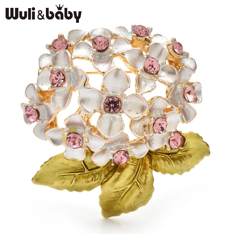 Wuli&baby Hydrangea Flower Brooches For Women Unisex 2-color Enamel Beautiful Plants Party Office Brooch Pins Gifts