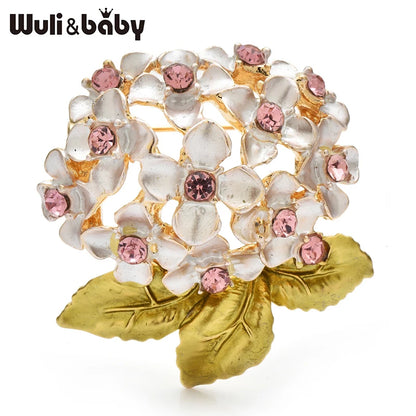 Wuli&baby Hydrangea Flower Brooches For Women Unisex 2-color Enamel Beautiful Plants Party Office Brooch Pins Gifts