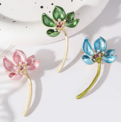 Resin Tulip Brooch for Women Unisex Rhinestone Flower Pin Pearl Plant Lapel Pin Banquet Party Backpack Gifts Jewelry Accessories