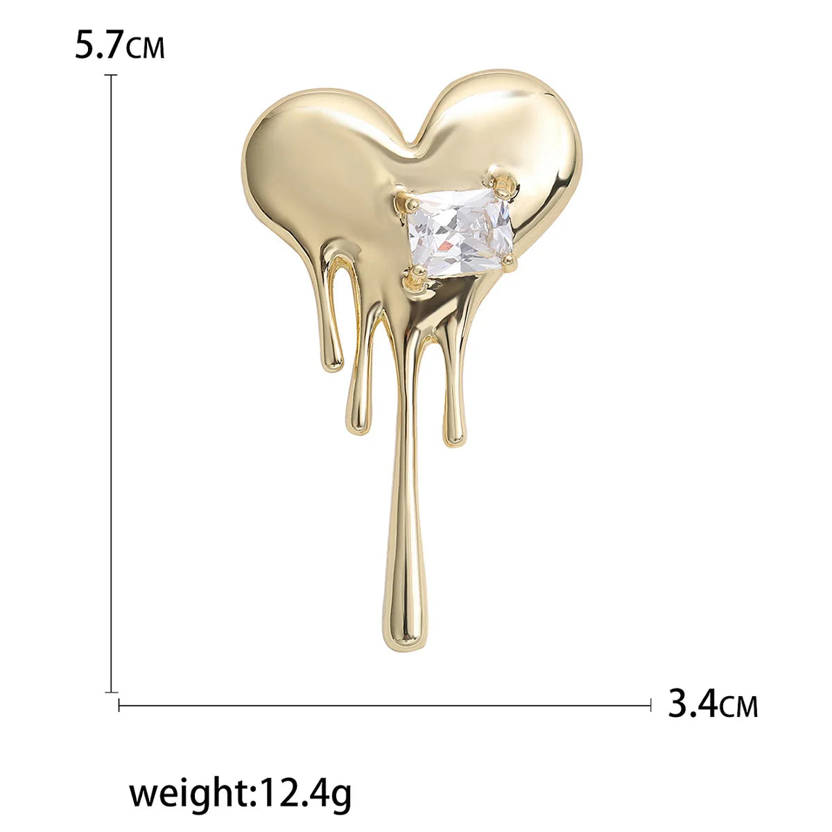 Fashion Simple Alloy Melting Heart Brooches For Women Unisex Crystal Square Enamel Love Heart Brooch Pins Casual Jewelry Gifts