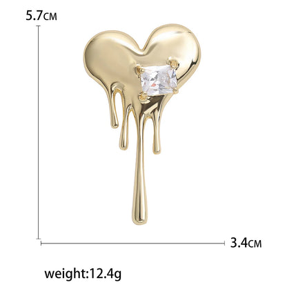 Fashion Simple Alloy Melting Heart Brooches For Women Unisex Crystal Square Enamel Love Heart Brooch Pins Casual Jewelry Gifts