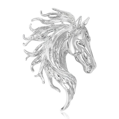 Beaut&Berry Luxury Glossy Horse Head Brooches for Women Zodiac Animal Pins Casual Party Accessories New Year Gifts Friends