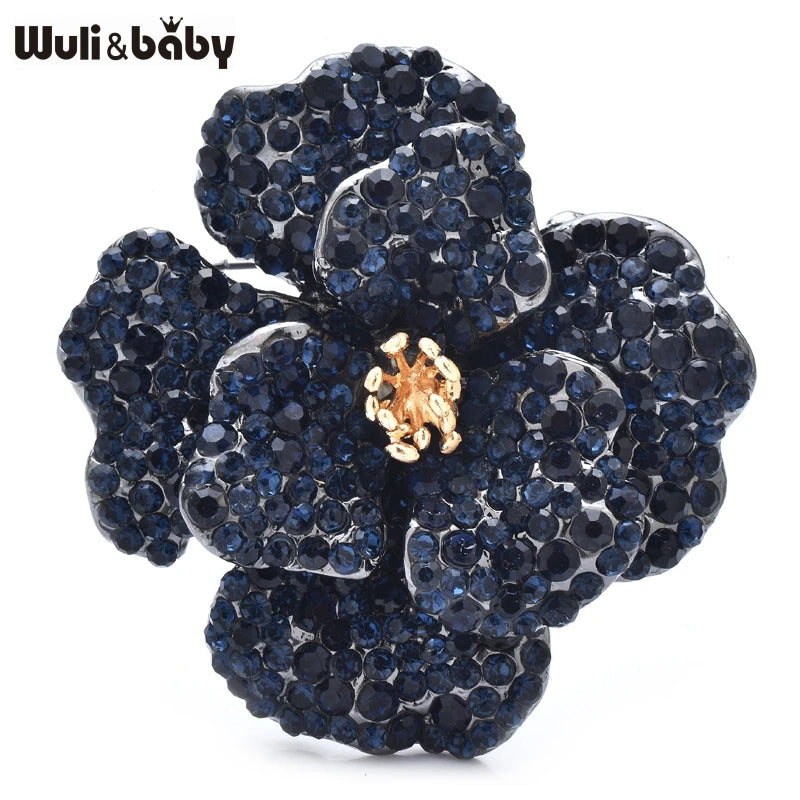 Wuli&baby Luxury Double-layer Flowers Brooches For Women Lady Shining Full-rhinestone Elegant Flower Party Office Brooch Pins