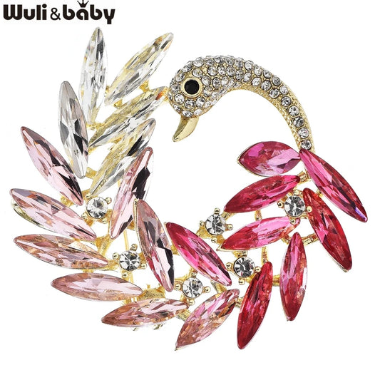 Wuli&baby Luxury Crystal Swan Brooches For Women Lady 3-color Charming Bird Party Office Brooch Pins Gifts