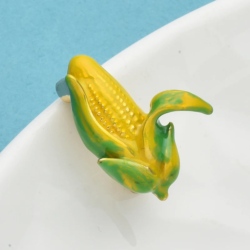 Wuli&baby Cute Corn Brooches For Women Unisex Enamel Plants Summer Collar Brooch Pin Fashion Jewelry Gifts