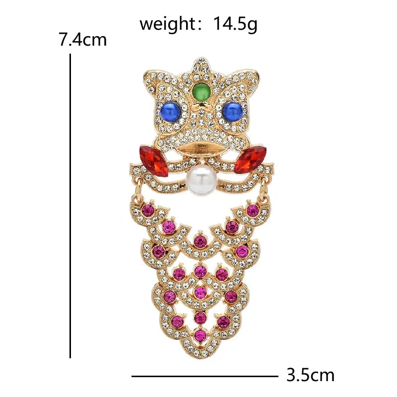 Wuli&baby Lovely Cool Lion Brooches For Women Unisex Rhinestone Lucky Animal Party Office Brooch Pins Gifts