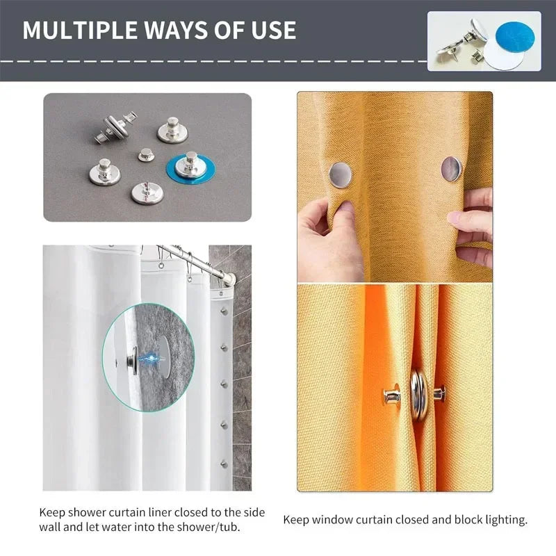 4Pairs Curtain Magnets Closure with Self-Adhesive Patch Keep Curtain Closed Bathroom Bedroom Magnetic Light-Blocking Buckle