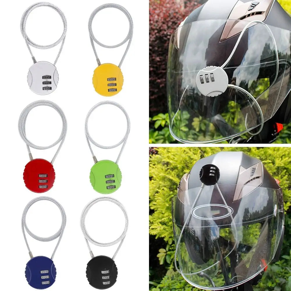 Extended Wire Rope Combination Lock 3 Digit Code Lock Password Motorcycle Helmet Metal Keyed Padlock Travel Anti-Theft Locks