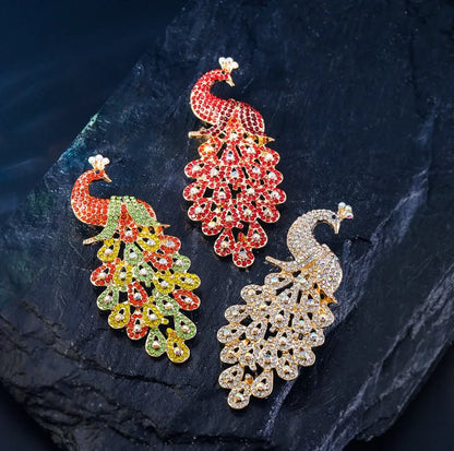 Exquisite Colorful Peacock Rhinestone Brooch Animal Lapel Pin Suit Coat Dress Fashion Jewelry Accessories Gifts
