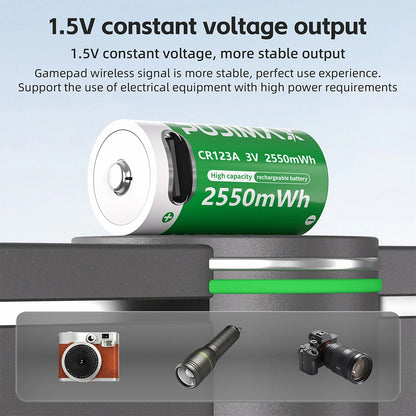 PUJIMAX CR123A Batteries With USB-C Fast Charging Cable-High Capacity 2550mWh Li-ion Polymer Cells For Flashlights Cameras