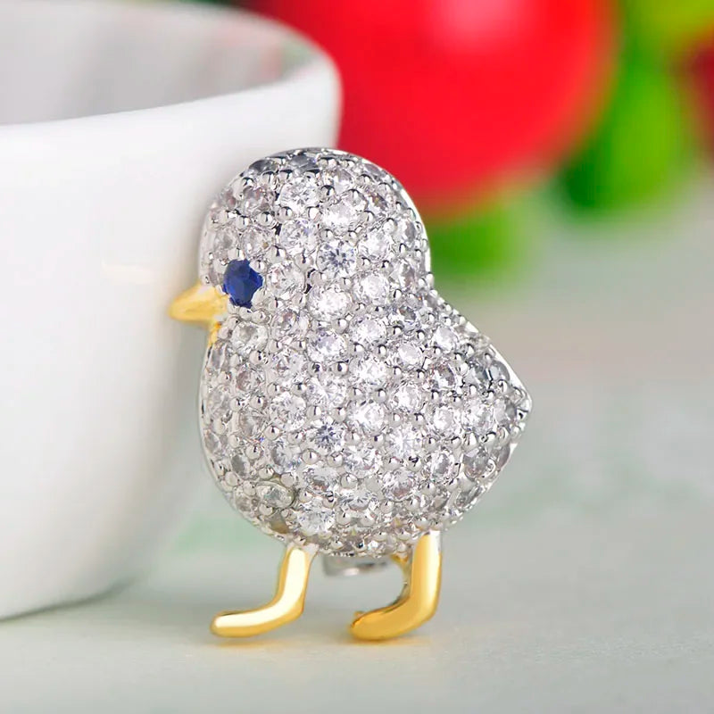 Amazing Price Little Blue Eyes Chick Shape Brooches Copper Zircon Brooch For Women Girls Collar Suit Pin Dress Sca
