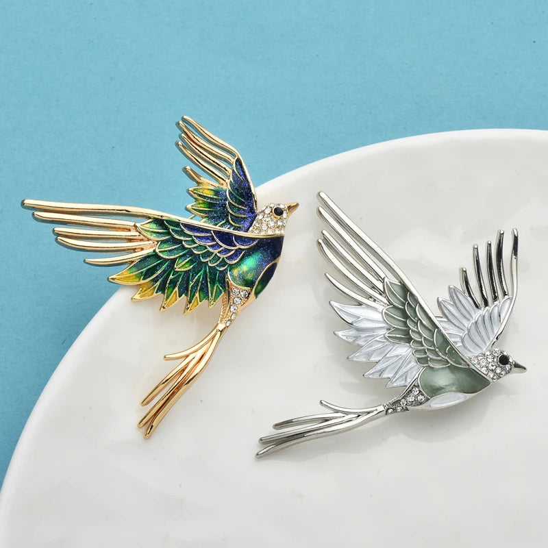Wuli&baby Flying Bird Brooches For Women Unisex 2-color Enamel Lovely Animal Party Casual Brooch Pin Gifts