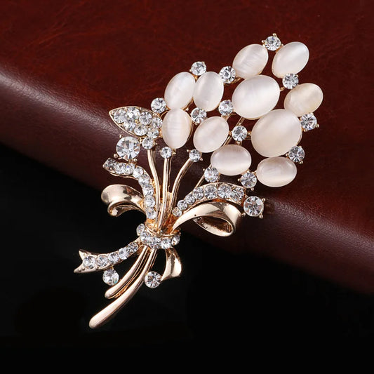 1PC Fashionable Opal Stone Flower Brooch Pin Garment Accessories Birthday Gift Brooches For Women Rhinestone Brooch Pin-6691