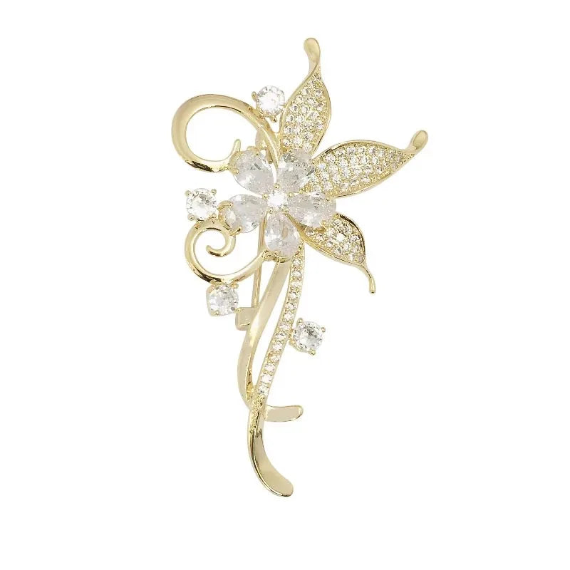 Crystal Bauhinia Brooches For Women Flower Lapel Pin Fashion Jewelry Wedding Corsage Accessories