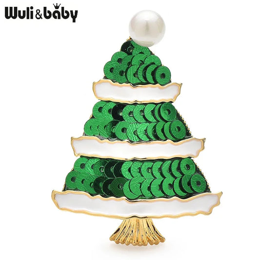 Wuli&baby New Shining Christmas Tree Brooches For Women Men High Quality Green New Year Trees Brooch Pins Gifts
