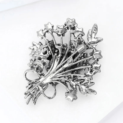 Beaut&Berry Luxury Rhinestone Flower Bouquet Brooches for Women Plant Pins Friends Party Gifts Banquet Jewellery Accessories