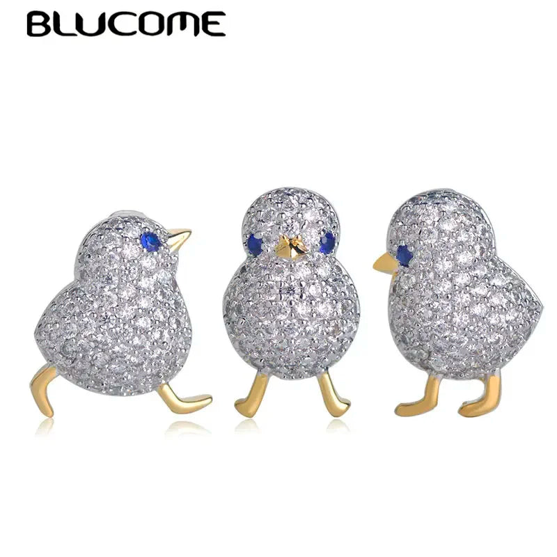 Amazing Price Little Blue Eyes Chick Shape Brooches Copper Zircon Brooch For Women Girls Collar Suit Pin Dress Sca