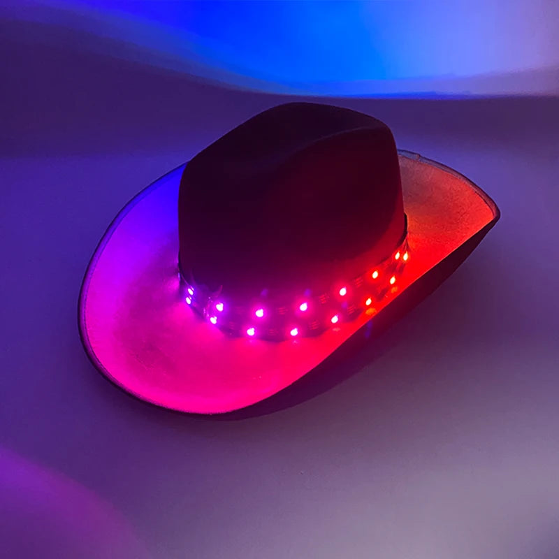 LED Glowing Cowgirl boy Hat Neon Luminous Bride Hat For Holiday Light Up Supplies Fluorescent Party Props Bachelorette Party Hat
