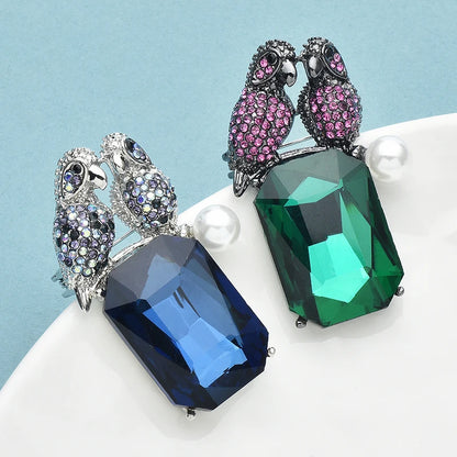 Wuli&baby 2 Birds Singing On Crystal Brooches Pins 2-color Beautiful Rhinestone Animal For Women's Clothes Backpack Badge Gifts