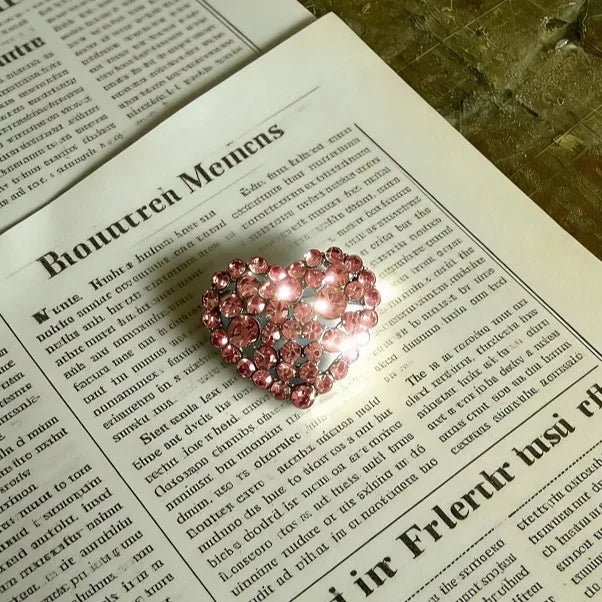 1PCS Red Pink Color Beaded Heart Rhinestone Brooch for Women Love Pins Valentine Gifts Accessories