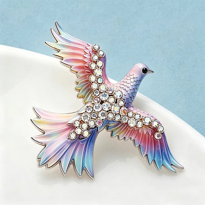 Wuli&baby Flying Pigeon Brooches For Women Unisex 3-color Rhinestone Enamel Peaceful Dove Bird Animal Brooch Pin Fashion Gifts