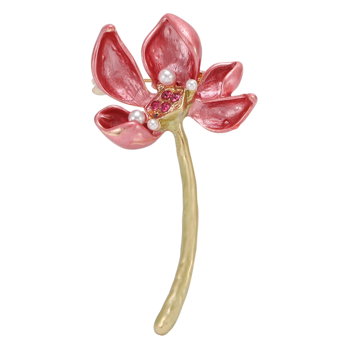 Beaut&Berry Classic Enamel Pearl Lotus Brooches for Women Plant Pins Friends Party Gifts Banquet Jewellery Accessories