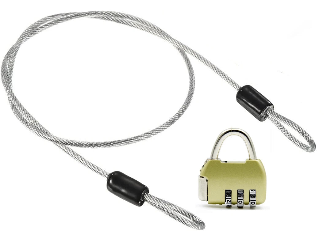 Security Steel Cable with 3 Digit Combination Lock Travel Padlock 1M Coated Safety Wire Rope Double Loop for Luggage Suitcase