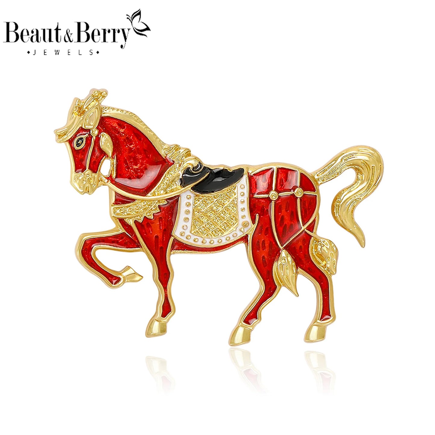 Beaut&Berry Classic Enamel Horse Brooches for Women Zodiac Animal Pins Casual Party Accessories Luxury New Year Gifts Friends
