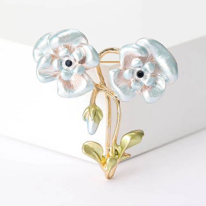 Luxury Pearl Enamel Flower Brooches for Women 4-color Botanical Pins Elegant Casual Accessories Perfect Gifts