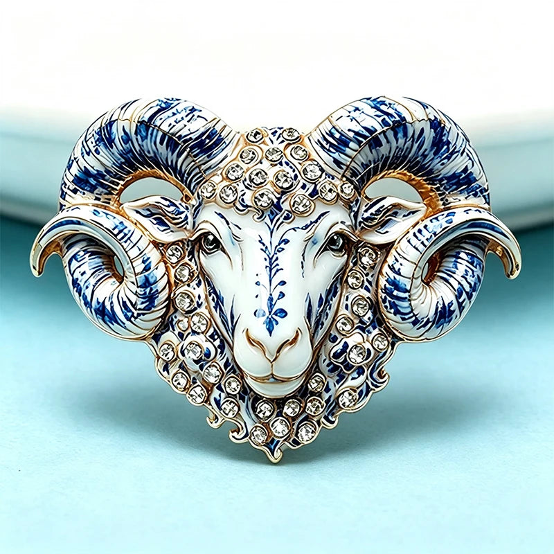 Wuli&baby Strong Goat Brooches For Women Men 2-color Enamel Rhinestone Year Of the Goat Animal Party Brooch Pins New Year Gifts