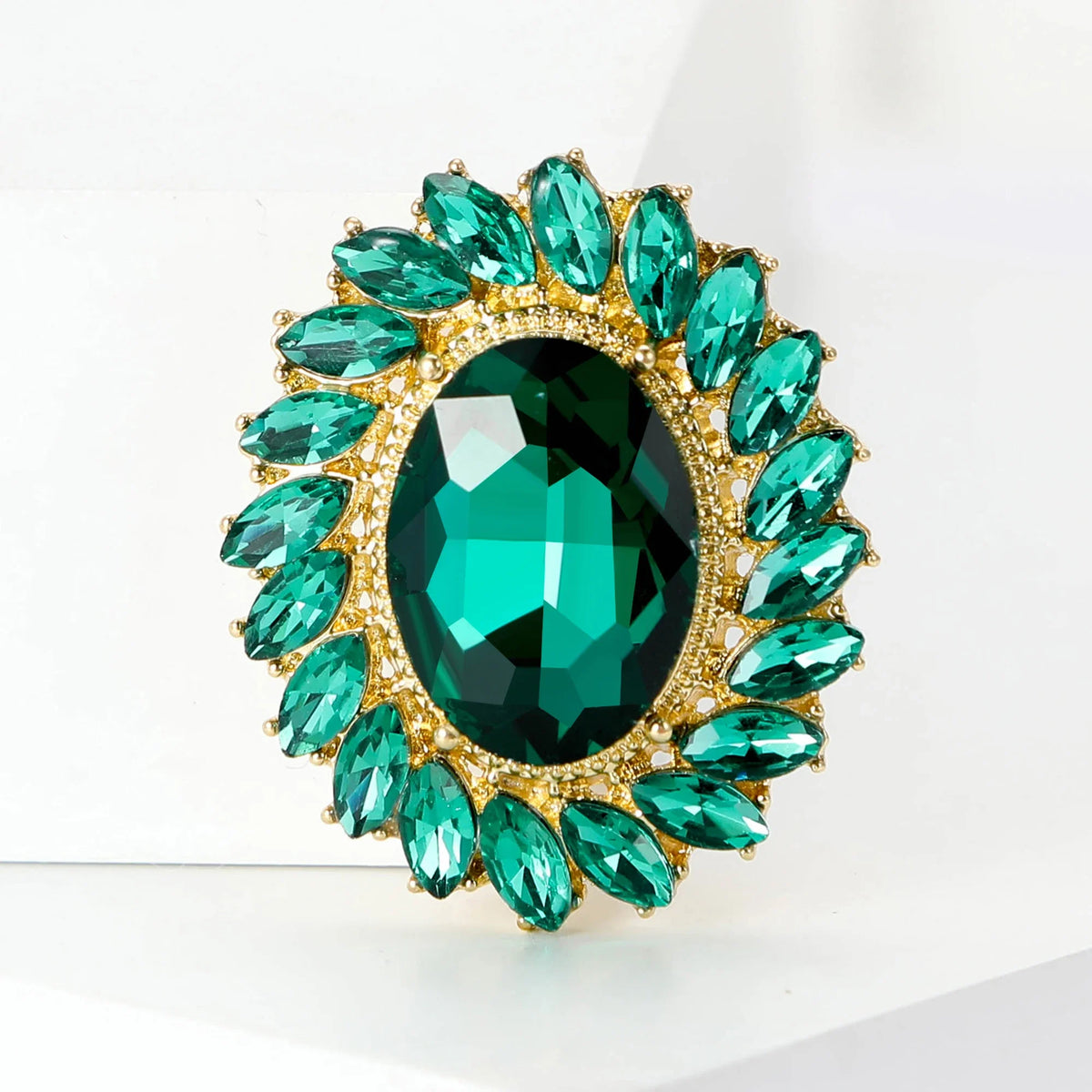 Crystal Oval Sunflower Brooches for Women Unisex 5-color Botanical Flower Pins Banquet Party Backpack Gifts Jewelry Accessories