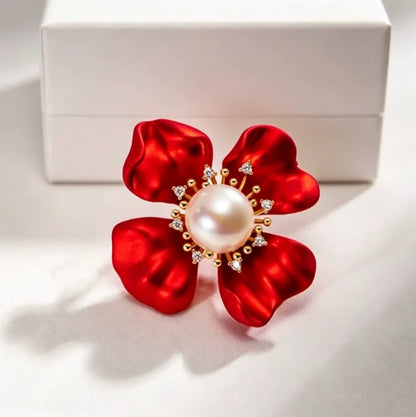 Exquisite Red Soft-paint Flower Brooch for Women Men Plant Enamel Pins Party Office Jewelry Gifts