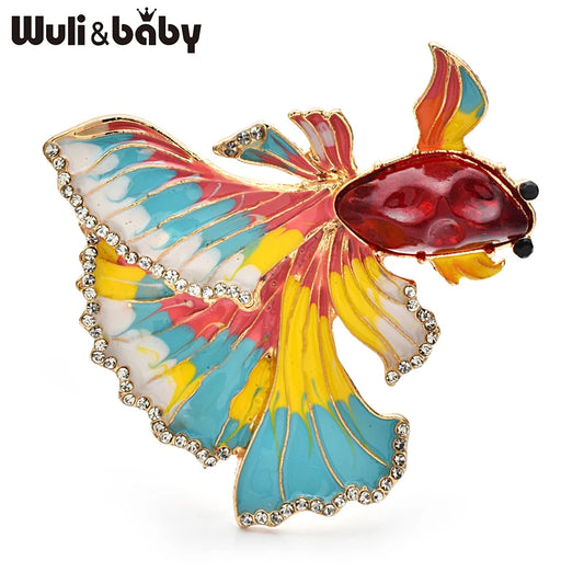 Wuli&baby Vintage Enamel Fish Brooches For Women Unisex Beautiful Big Tail Fish Water Animal Party Office Brooch Pins Gifts