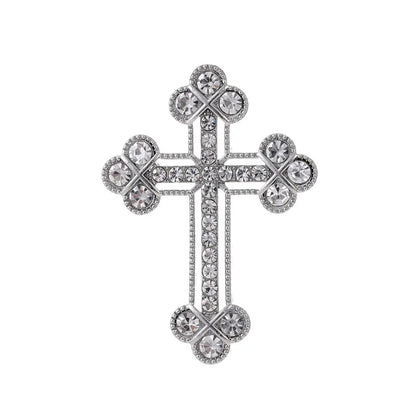 Luxury Vintage Court Cross Brooch Baroque Openwork Shiny Crystal Pearl Pin Men's and Women's Metal Enamel Jewelry Gifts