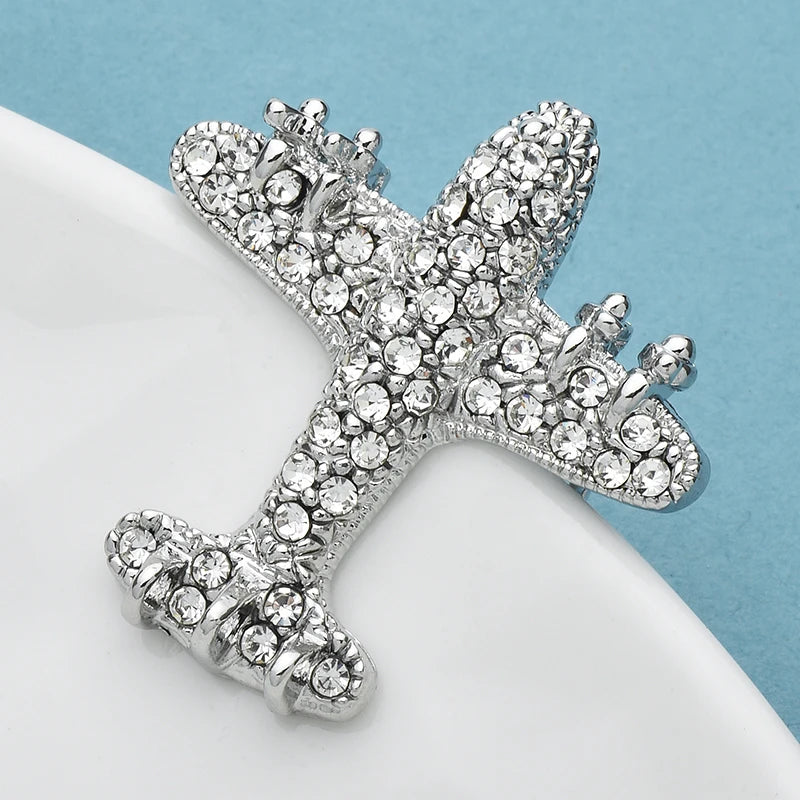 Wuli&baby Lovely Full-rhinestone Airplane Brooches For Women Unisex Metal Plane Party Casual Clothes Backpack Brooch Pins