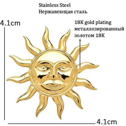 Wuli&baby Stainless Steel Sun Brooches For Women Unisex 2-color Simple Style Casual Office Brooch Pin Fashion Jewelry Gifts