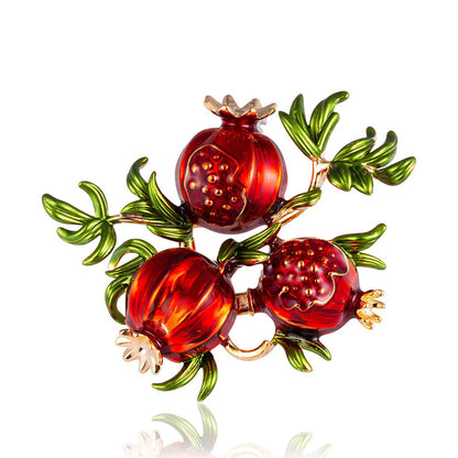Essh&Pule Chinoiserie Pomegranate Brooch Red Enamel Rhinestone Fruit Lapel Pin Oriental Lucky Women Suit Coat Jewelry Gift