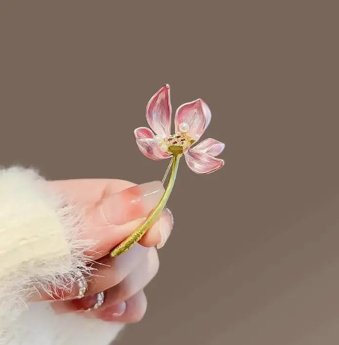 Resin Tulip Brooch for Women Unisex Rhinestone Flower Pin Pearl Plant Lapel Pin Banquet Party Backpack Gifts Jewelry Accessories