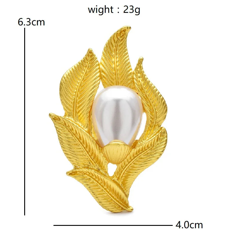 Wuli&baby Pearl Gold-color Flower Brooches For Women Unisex Easy-match Plants Party Office Brooch Pins Gifts