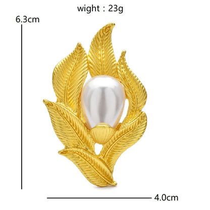Wuli&baby Pearl Gold-color Flower Brooches For Women Unisex Easy-match Plants Party Office Brooch Pins Gifts
