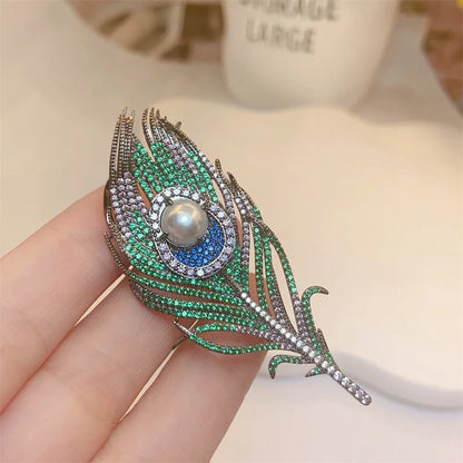 Women Girls Feather Rhinestone Brooches Jewelry Clothing Suit Pins Accessories
