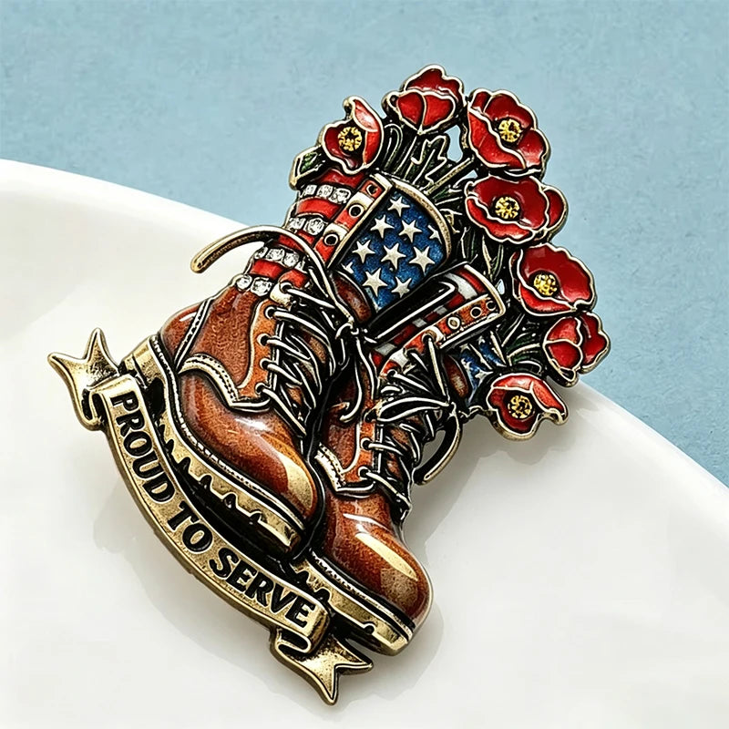Wuli&baby Flowers Boots Brooches For Women Unisex American US Flag Shoe Party Casual Brooch Pins Gifts