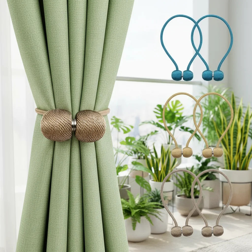 2pcs Magnetic Curtain Tiebacks, Ball Shape Rope Buckle, No Drilling Creative Curtain Straps, Multiple Colors Available