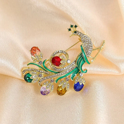 Exquisite Crystal Bird Brooch Women Badges Rhinestone Peacock Open Screen Party Lapel Pin Accessories