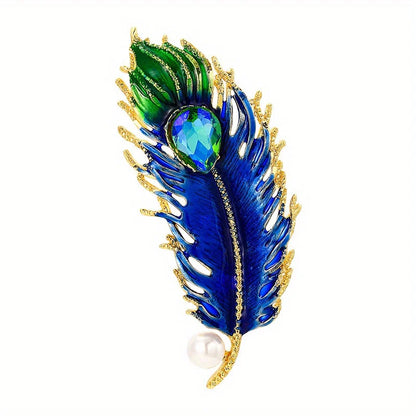 SKEDS Women Men Fashion Exquisite Crystal Feather Pearl Brooch Pin Elegant Classic Lady High-end Badges Accessories Gift