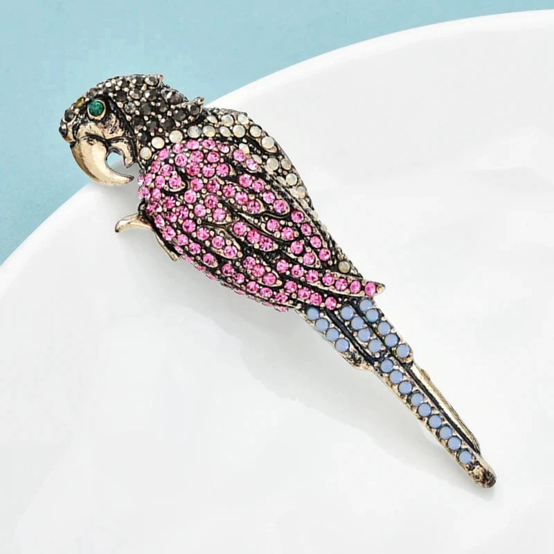 Wuli&baby Vintage Parrot Bird Brooches For Women Unisex Beautiful Rhinestone Animal Party Office Clothes Brooch Pins Gifts