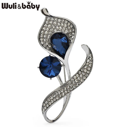 Wuli&baby Classical Rhinestone Lily Flower Brooches For Women Unisex 2-color All-match Plants Party Office Brooch Pins Gifts